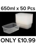 Plastic Food Containers with lids Takeaway Microwave 650ml x 50pcs