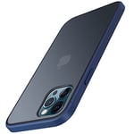 TENDLIN Compatible with iPhone 12 Pro Max Case Translucent Matte Hard Back with Soft Silicone Bumper Comfortable Case (Blue)