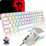 Ziyou Lang Clavier Mécanique Et Souris Filaire Gamer Rvb,68 Touches Interrupteur Rouge 60% Mini Keyboard,Mouse Programmable Légère En Nid D'Abeille 6400Dpi,Compatible Avec Windows Mac Ps4,Blanche