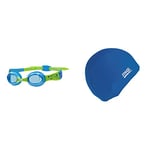 Zoggs Little Twist Kids Swimming goggles, UV Protection Swim Goggles, Goggles Kids 0-6 years - Blue/Green & Stretch Swimming Cap, Royal Blue, One Size