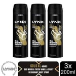 Lynx XL 48-H High Definition Fragrance Gold Body Spray Deodorant 3 Pack, 200ml