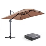 Parasol déporté 3x4m et dalle à lester sur roues aluminium taupe