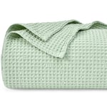 PHF 100% Cotton Waffle Blanket Double Size 150 x 200cm - Pre-Washed Soft Lightweight Throw Blanket for All Season - Perfect Blanket Layer for Couch Bed Sofa - Elegant Home Decoration Sage Green