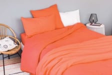 Drap housse en coton Lavé (90x190 cm - Orange corail)