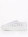 SUPERGA 2740 Faux Leather Hearts Print Plimsoll - White Silver Hearts, White, Size 4, Women