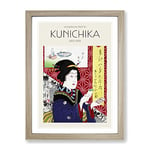 Woman Looking At Pictures By Toyohara Kunichika Exhibition Museum Asian Japanese Framed Wall Art Print, Ready to Hang Picture for Living Room Bedroom Home Office Décor, Oak A4 (34 x 25 cm)