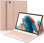 Coque Clavier Pour Samsung Galaxy Tab A8 10,5 Pouces 2022, [Azerty Français] Clavier Pour Galaxy Tab A8 X200/X205/X207, Bluetooth Rétroéclairé Clavier, Rose