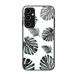 WOKEZ Coque pour Samsung Galaxy A14 5G/4G, Souple Silicone Verre Trempé Etui de Téléphone avec Motif de Feuilles Vertes Mignonnes, Antichoc Coque de Téléphone Mince-1111