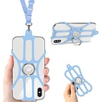 ROCONTRIP Phone Lanyard Silicone Case Cell Phone Lanyard Strap with Adjustable Neck Strap and Finger Ring Stand for 4.7 to 6.5 inch Universal Smartphone Light Blue