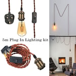 Plug In Pendant Lamp 5m Fabric Flex Cable Kit Hanging Light with Plug Switch