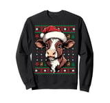 Cow Santa Hat Ugly Christmas Funny Holiday Cow Lover Sweatshirt