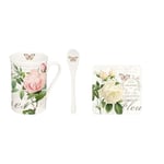 Coffret 1 Mug avec Dessous de Verre et Cuillère en Porcelaine Fine Jardin Botanique - 1459JARB - Easy Life