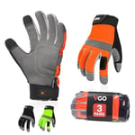 Vgo... 3Paires Gants de Travail de Sécurité, Gants de Constructeur, Gants de Jardinage, Gants de Mécanicien Légers (SL7584,8/M,Noir,3Paires)