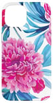 Coque pour iPhone 15 Pink Peony Floral Pattern Botanical Design for Flower Lovers