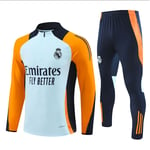 2425 Ny Real Madrid Fotboll Långärmad Halv Zip Vuxen & Barn Tränings T-shirt Grå-Orange Gray-orange 12