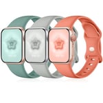 Maledan 3 Pack Straps Compatible with Apple Watch Strap 44mm 42mm 40mm 38mm 41mm 45mm 49mm,Soft Silicone Replacement Band for iWatch Series 9 8 7 6 5 4 SE, 42mm/44mm/45mm/49mm,Grey/Pinegreen/Coral