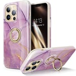 GVIEWIN Compatible with iPhone 13 Pro Case 6.1 Inch 2021, Built-in 360° Rotatable Ring Holder Kickstand, Stylish Marble Slim TPU Shockproof Protective Case Cover [With Ring Stand], Romantic Purple