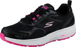 Skechers Femme Go Run Consistent Baskets, Black Leather/Synthetic/Pink Trim/Textile, 36.5 EU