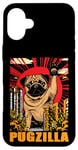 Coque pour iPhone 16 Plus Retro Pug Pugzilla Funny Dog Lover Japanese Movie Poster