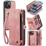 CaseMe Multi-slot Plånboksfodral iPhone 15 Plus Rosa