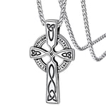 FaithHeart Stainless Steel Cross Necklace, Norse Viking Runes Pendant Antique Celtic Cross Trinity Knot Jewellery, Religious Gifts for Women Men