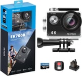 Ek7000 Caméra Sport 4K 30Fps 20Mp Wifi Avec Carte Mémoire Microsdxc 64 Go, Action Camera 4K Étanche Jusqu'À 30M Avec Stabilisation Grand Angle De 170° Télécommande 2.4G[VID065598]