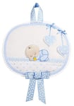 FILET - Noeud De Naissance Bébé Ovale avec Insert en Toile Aida à Broder, Orné de la Broderie d’un Bébé qui Dort, Réalisé en Coton, 100% Made in Italy, Couleur Blanc et Bleu