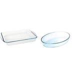 Pyrex Rôtissoire rectangulaire en verre, Blanc, 40 x 27 cm & Essentials - Plat à Four Ovale en Verre 26x18 cm