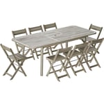 Ensemble table de jardin extensible 6 à 8 personnes en bois massif blanchi + 8 chaises pliantes - Sydney - White