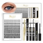 Individual Lashes 144 Cluster-Lashes QUEWEL DIY Eyelash Extensions Kit, Clusters-Eyelash Applicator, Cluster Lashes Bond and Seal Super Hold, Clusters Lash Glue Remover Easy to Remove(FD-QU-H-DH-03)