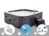 Kit spa gonflable Intex PureSpa Ardoise carré Bulles 6 places + Porte-verre + Aspirateur + Kit traitement brome