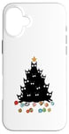 Coque pour iPhone 16 Plus arbre à chat fou chats noël chat noir