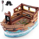 Costway - Château Gonflable en Forme Navire Pirate avec Épée & Chapeau, Bateau Gonflable avec Moteur Intégré & Carte de Trésor, Aire de Jeu Gonflable