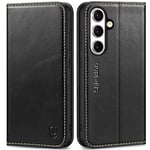 Shieldon Coque pour Galaxy S24+ Plus 5G Portefeuille en Cuir Véritable, Etui Housse [RFID Blocage] Fentes de Cartes Magnétique Support Complète pour Galaxy S24 Plus 6.7 Pouces 2024 - Noir Rétro