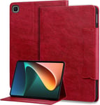 Coque Pour Samsung Galaxy Tab S6 Lite 10.4 2024/2022/2020, Housse En Cuir Pu Avec [Fonction Stand] [Fente Pour Carte] Clip Magnétique Avec Graphique D'oreille De Chat, Rouge