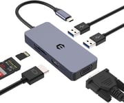 Hub Usb C,Adaptateur Usb C Double Écran,Station D'Accueil Multifonction,Hub 6 En 1 Avec Vga,Hdmi,2 Usb 3.0,Lecteur De Carte Sd/Tf Pour Ordinateur Portable,Systèmes Windows