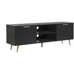 Meuble tv Noir et Doré avec 2 Compatiments à Portes et Étagère Banquette Télé Pratique pour Salon Moderne et Traditionnel Beliani