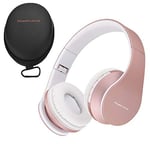 PowerLocus Wireless Bluetooth Over-Ear Stereo Foldable Headphones, Wired Headsets Noise Cancelling with Built-in Microphone for iPhone, Samsung, LG, iPad (Rose Gold)