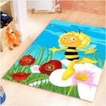 1001kdo - Tapis enfant tissé 95x133 bleu rectangle maya abeille a