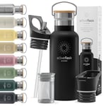 Gourde Inox Isotherme ACTIVE FLASK 1l/500ml sans BPA + Paille (3 Bouchons) | Bouteille d’eau Acier Inoxydable Isolée, Thermos Réutilisable | Camping Velo Sport Running Randonnée Enfant, Café The