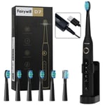 Fairywill 507 Sonic Toothbrush Black 5 Mode Dental Cleaning 6 Dupont Brush Heads