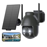 ieGeek 2K Solar Security Camera Outdoor Wireless, 360° Pan Black Battery Camera with Solar Panel, Wifi CCTV Camera Systems, Color Night Vision, PIR Motion Detection, 2-Way Audio, Works with Alexa