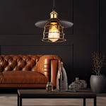 Lampe Suspendue Lustre Lampe de Salon Industriel Grille Laiton Noir E27