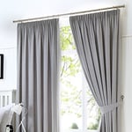 Fusion Silver Grey Blackout W66 x L54 Pencil Light Grey-2x Panels-Thermal Bedroom & Living Room-Pleated Curtains and Drapes, Fabric, 66" Width x 54" Drop (168 x 137cm)