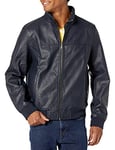 Tommy Hilfiger Men's Faux Leather Jacket光滑小羊 未填充飞行员夹克인조 가죽 봄버 재킷人造皮革飛行夾克ז'קט Bomber דמוי עורجاكيت بومبر من الجلد الصناعيbomberjacke Aus Kunstleder Windbreaker, Navy, XXL