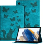 Bin Coque Tablette Samsung Tab A8 (2021) 10.5"" En Relief, Étui Pour Tablette En Cuir Pu Rétro Sur Le Thème Des Papillons Et Des Chats Pour Sam Tab A8 (2021) 10.5"", Vert