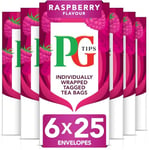 PG Tips , Raspberry Leaf Tea Bags Bulk . Individually Wrapped Tea Bags , String & Tagged , Refreshing Fruit Flavoured Tea Bags , 6 Packs , 150 Envelopes