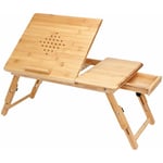 Deuba - Table de lit en bambou Support pour ordinateur pliable inclinable avec tiroir