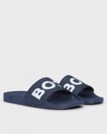 Boss Orange Aryeh Mens Italian-Made Slides With Large Logo Detail - Dark Blue - Size UK 9