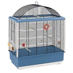 Ferplast Cage pour canaris et autres petits oiseaux exotiques PALLADIO 4, accessoires et mangeoires tournantes, métal robuste Noir peint cadre Bleu et bac en plastique, 59 x 33 x h 69 cm